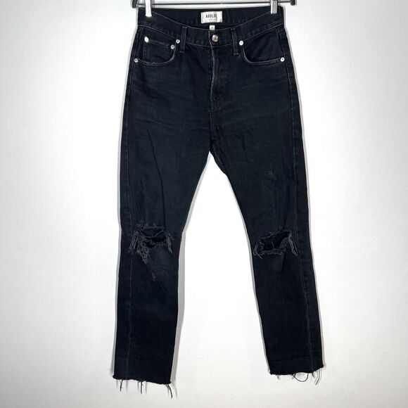 Agolde Sz 26 Cherie High Rise Straight Leg Distressed Jeans Distortion Black - Picture 3 of 9